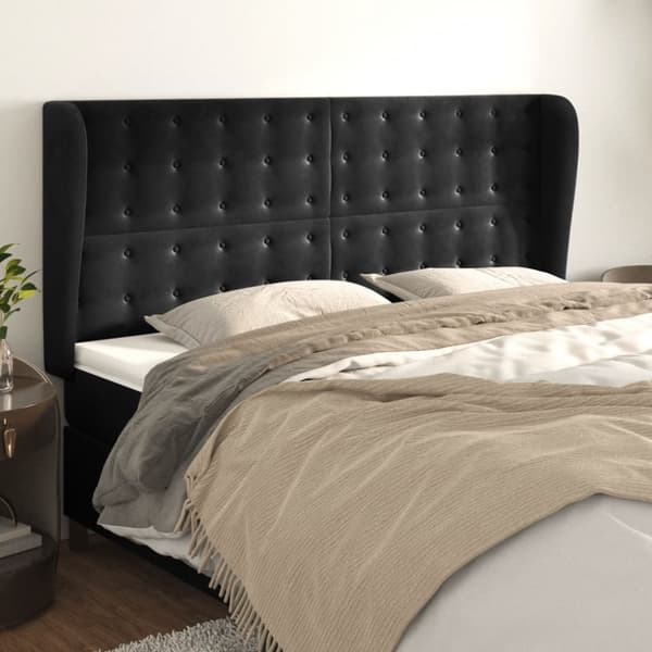 sengegavl med kanter 183x23x118/128 cm fløjl sort
