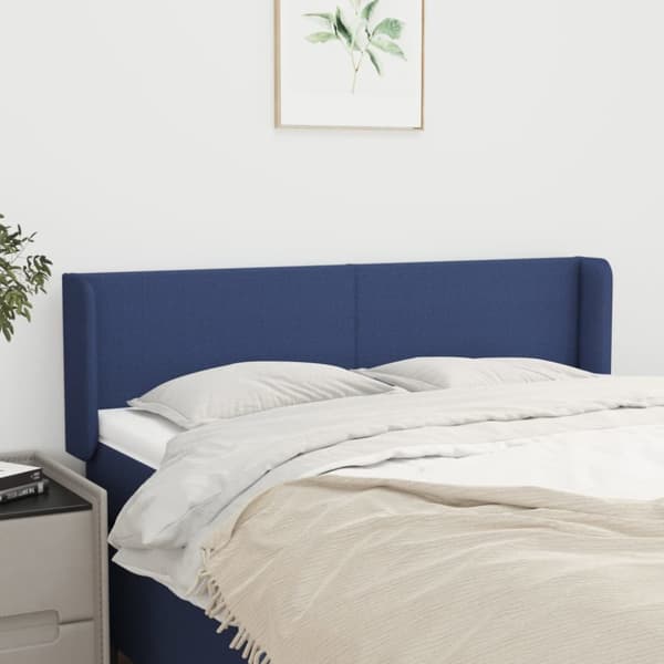 Sänggavel med kanter blå 147x16x78/88 cm tyg