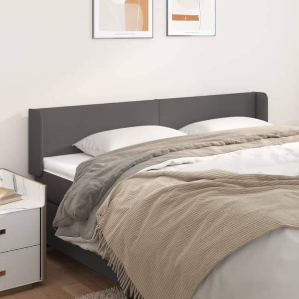 sengegavl med kanter 163x16x78/88 cm kunstlæder grå