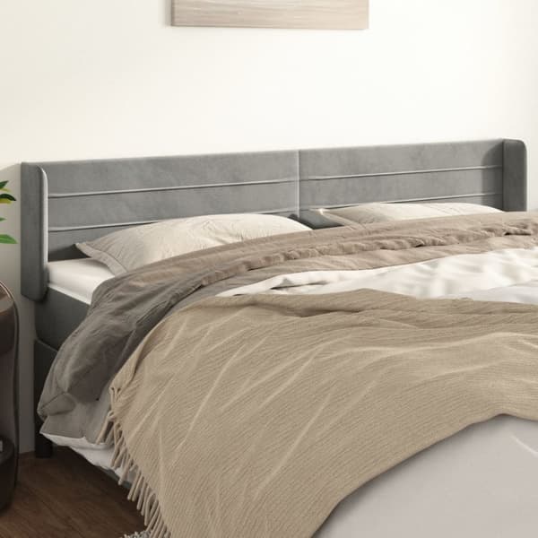 sengegavl med kanter 163x16x78/88 cm fløjl lysegrå