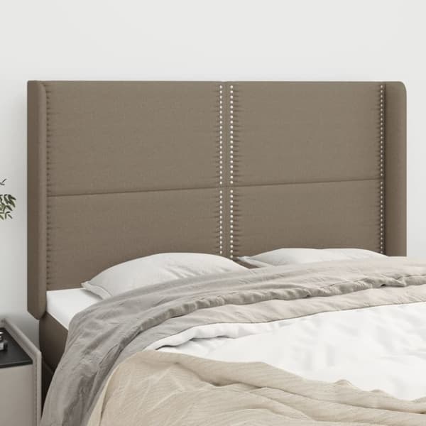 sengegavl med kanter 147x16x118/128 cm stof gråbrun