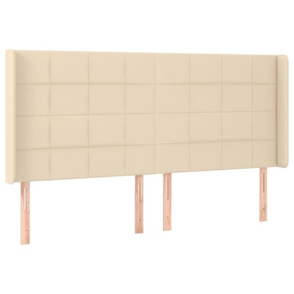 sengegavl med kanter 163x16x118/128 cm stof cremefarvet