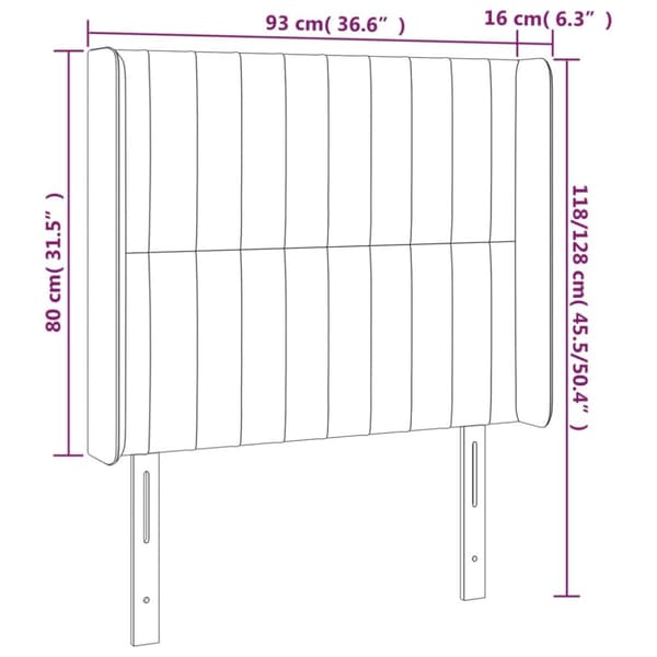 sengegavl med kanter 93x16x118/128 cm fløjl sort