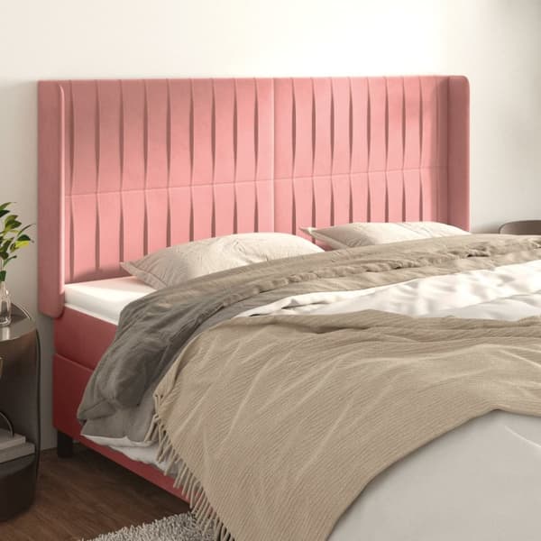sengegavl med kanter 203x16x118/128 cm fløjl lyserød