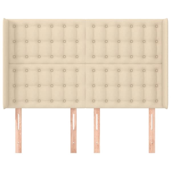 sengegavl med kanter 147x16x118/128 cm stof cremefarvet