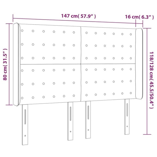sengegavl med kanter 147x16x118/128 cm stof cremefarvet