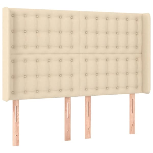 sengegavl med kanter 147x16x118/128 cm stof cremefarvet