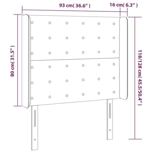 sengegavl med kanter 93x16x118/128 cm stof cremefarvet