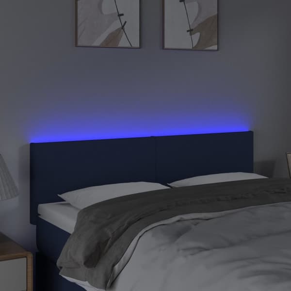 Sängyn pääty LED-valolla, sininen, 144x5x78/88 cm, kangas