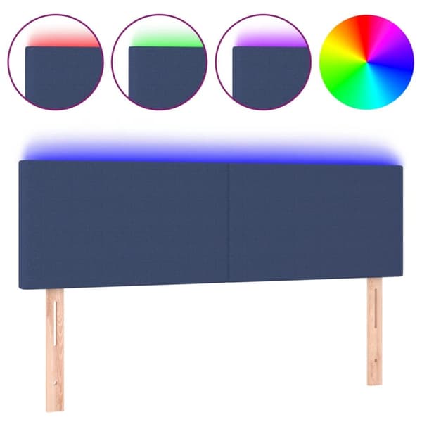 Sängyn pääty LED-valolla, sininen, 144x5x78/88 cm, kangas