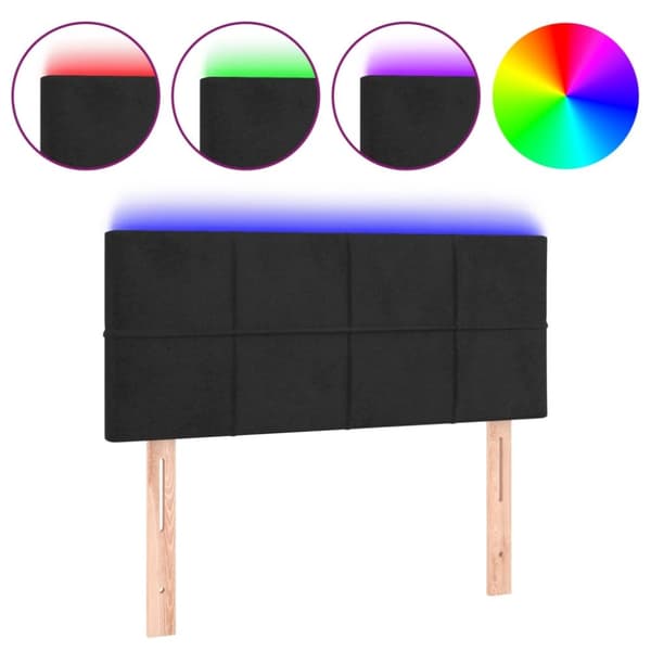 Sängyn pääty LED-valolla, musta, 90x5x78/88 cm, samettia