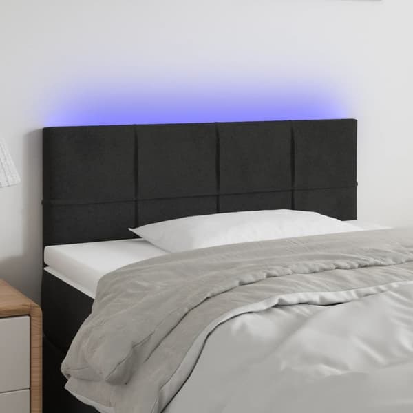 Sängyn pääty LED-valolla, musta, 90x5x78/88 cm, samettia
