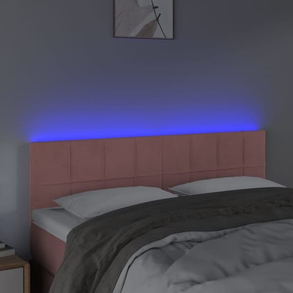 sengegavl med LED-lys 144x5x78/88 cm fløjl lyserød