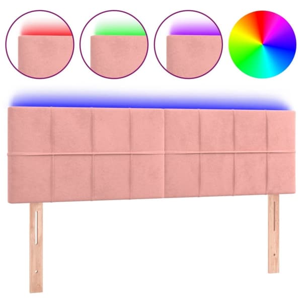 sengegavl med LED-lys 144x5x78/88 cm fløjl lyserød