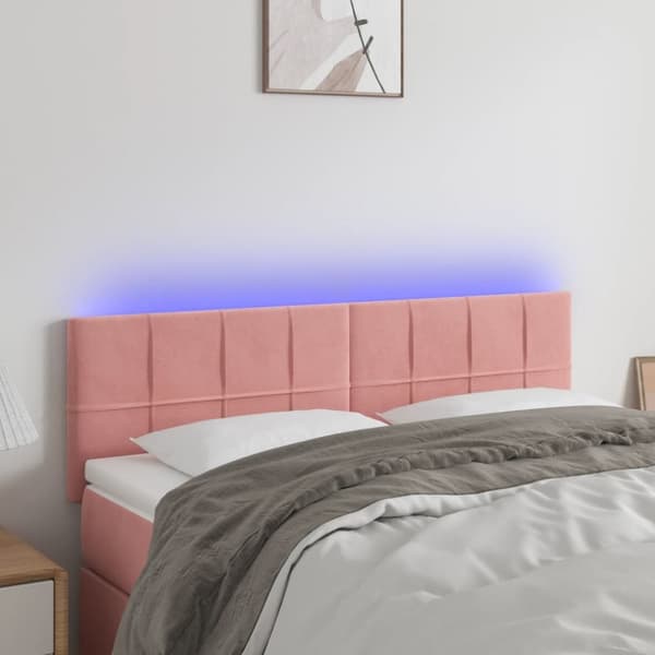 sengegavl med LED-lys 144x5x78/88 cm fløjl lyserød