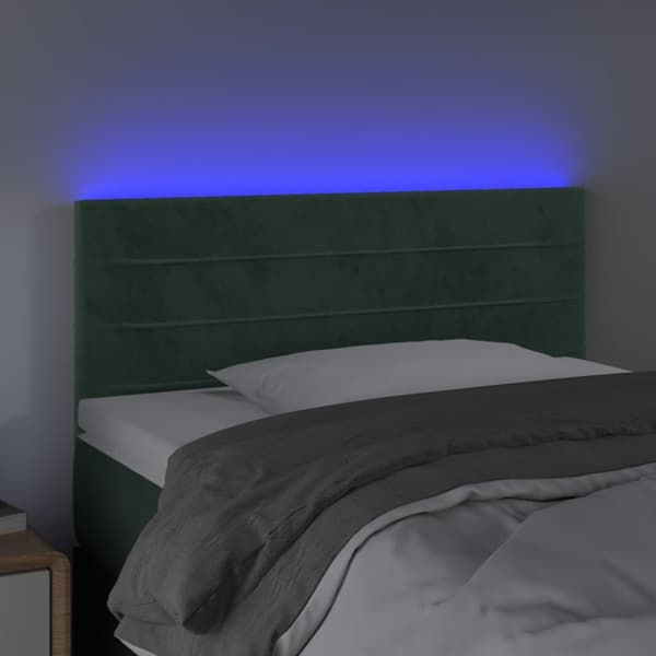 Sängyn pääty LED-valolla, tummanvihreä, 100x5x78/88 cm, samettia