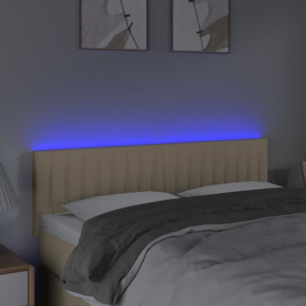 sengegavl med LED-lys 144x5x78/88 cm stof cremefarvet
