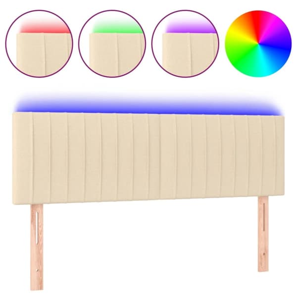 sengegavl med LED-lys 144x5x78/88 cm stof cremefarvet