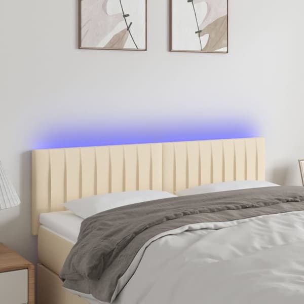 sengegavl med LED-lys 144x5x78/88 cm stof cremefarvet
