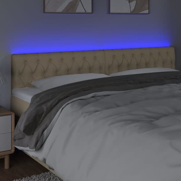 sengegavl med LED-lys 200x7x78/88 cm stof cremefarvet