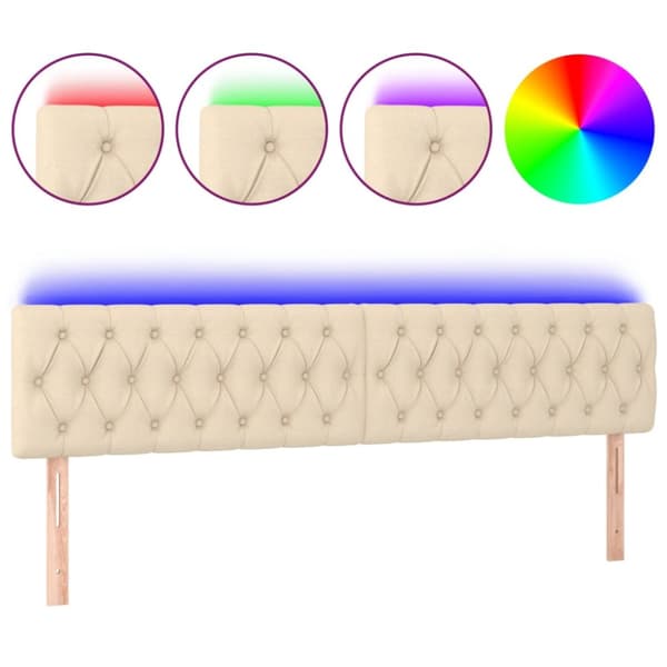sengegavl med LED-lys 200x7x78/88 cm stof cremefarvet