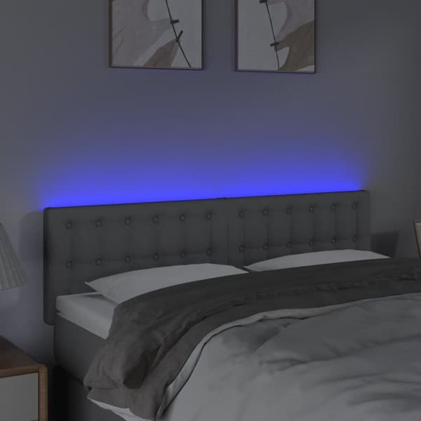 Sängyn pääty LED-valolla, vaaleanharmaa, 144x5x78/88 cm, kangas