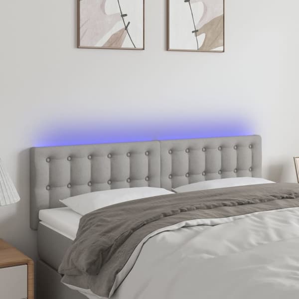 Sängyn pääty LED-valolla, vaaleanharmaa, 144x5x78/88 cm, kangas