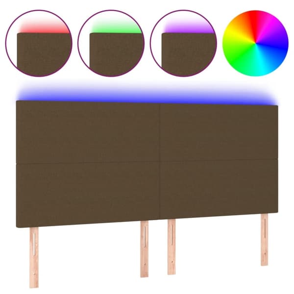 sengegavl med LED-lys 200x5x118/128 cm stof mørkebrun