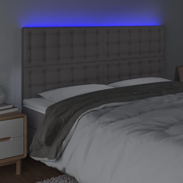 sengegavl med LED-lys 200x5x118/128 cm kunstlæder grå