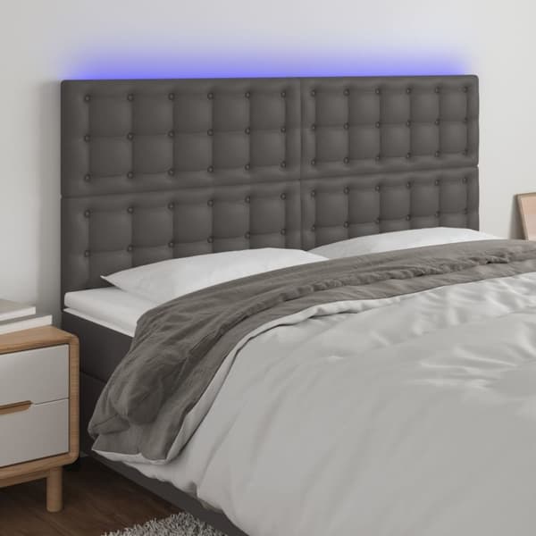 sengegavl med LED-lys 200x5x118/128 cm kunstlæder grå