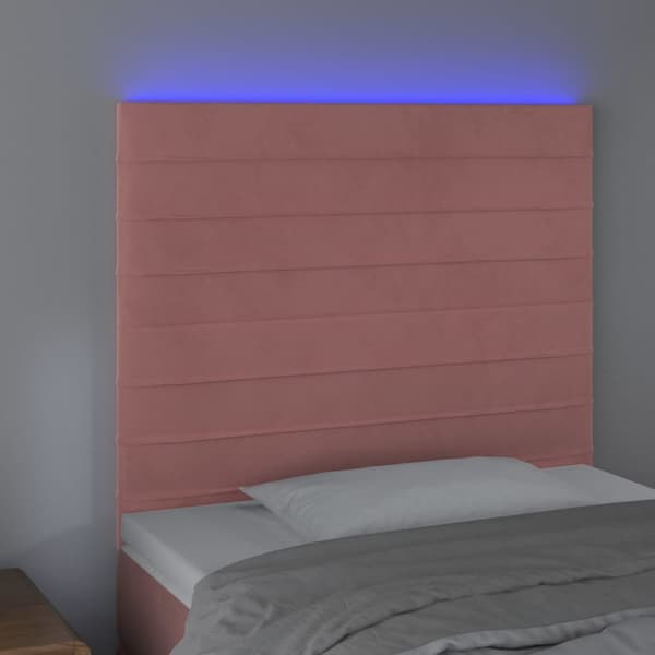 sengegavl med LED-lys 90x5x118/128 cm fløjl lyserød
