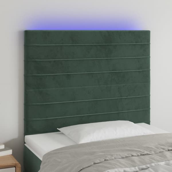 sengegavl med LED-lys 80x5x118/128 cm fløjl mørkegrøn