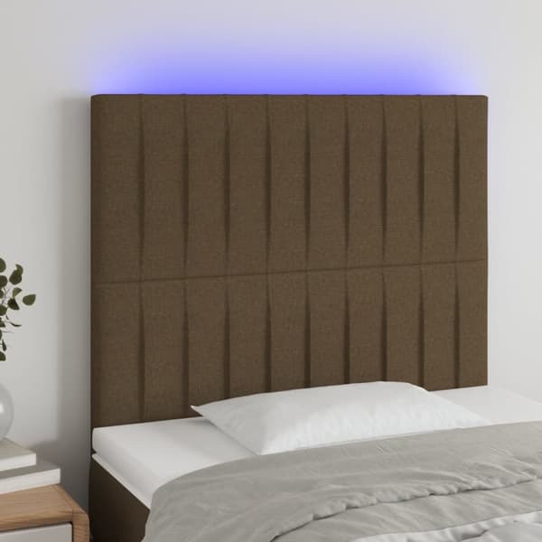Sängyn pääty LED-valolla, tummanruskea, 90x5x118/128 cm kangas