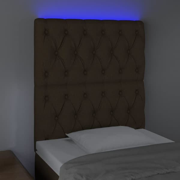 sengegavl med LED-lys 80x7x118/128 cm stof mørkebrun
