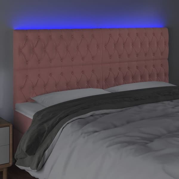 Sängyn pääty LED-valolla, pinkki, 180x7x118/128 cm, sametti