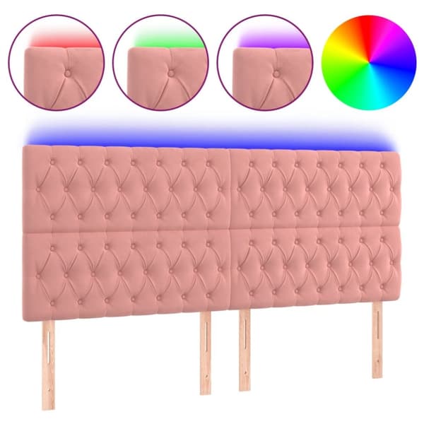 Sängyn pääty LED-valolla, pinkki, 180x7x118/128 cm, sametti