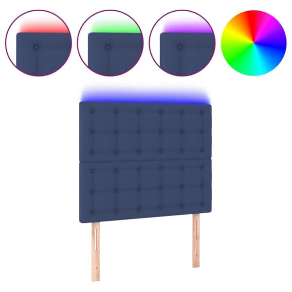 sengegavl med LED-lys 90x5x118/128 cm stof blå