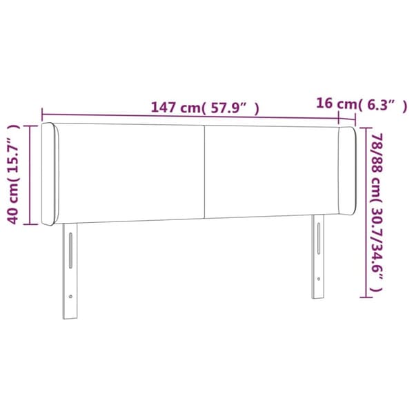 sengegavl med LED-lys 147x16x78/88 cm stof blå