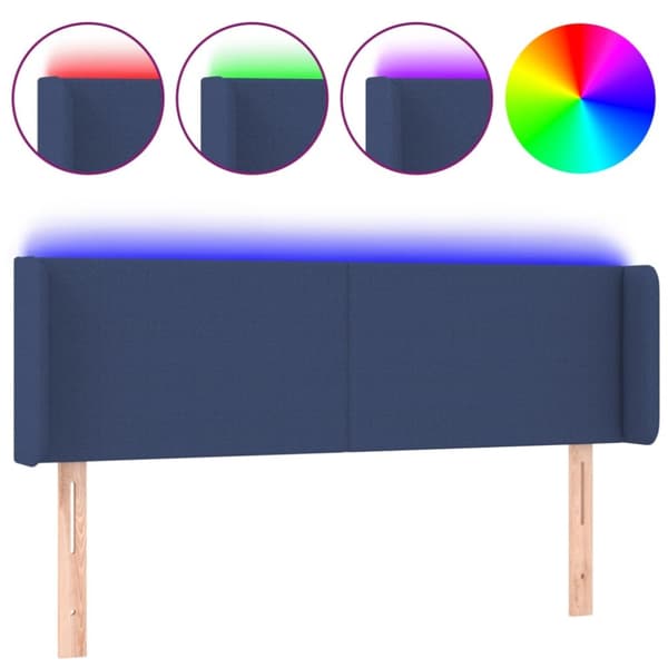 sengegavl med LED-lys 147x16x78/88 cm stof blå