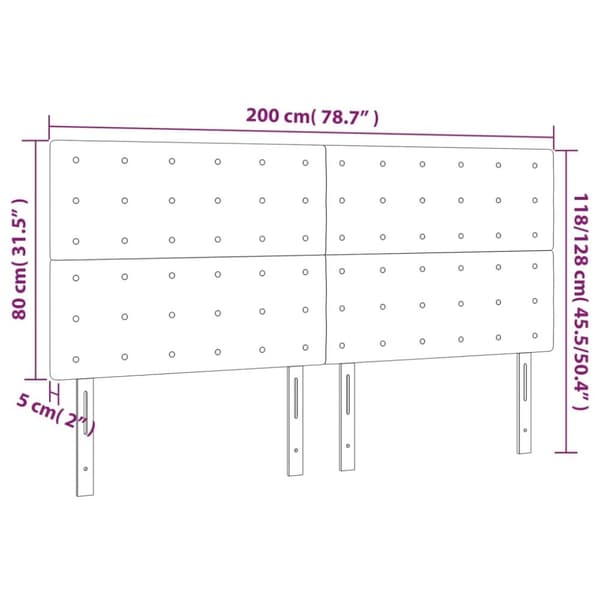 sengegavl med LED-lys 200x5x118/128 cm stof gråbrun