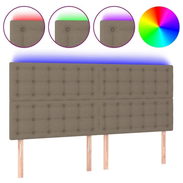 sengegavl med LED-lys 200x5x118/128 cm stof gråbrun