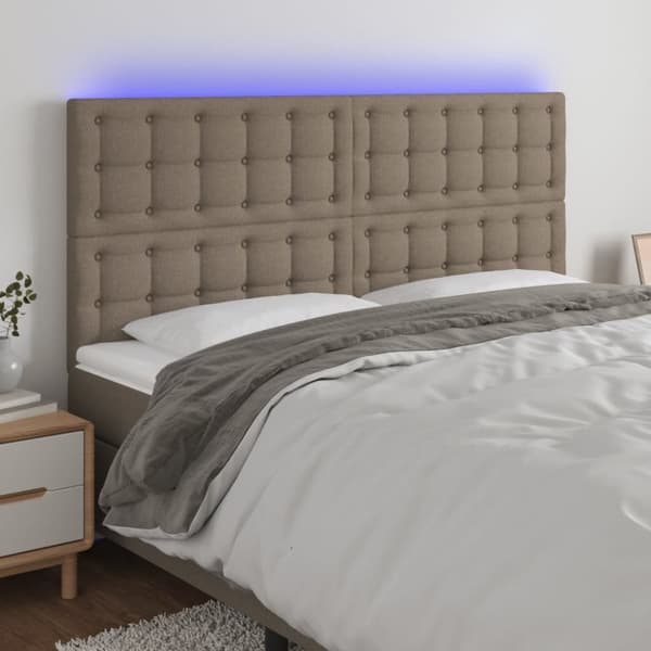 sengegavl med LED-lys 200x5x118/128 cm stof gråbrun