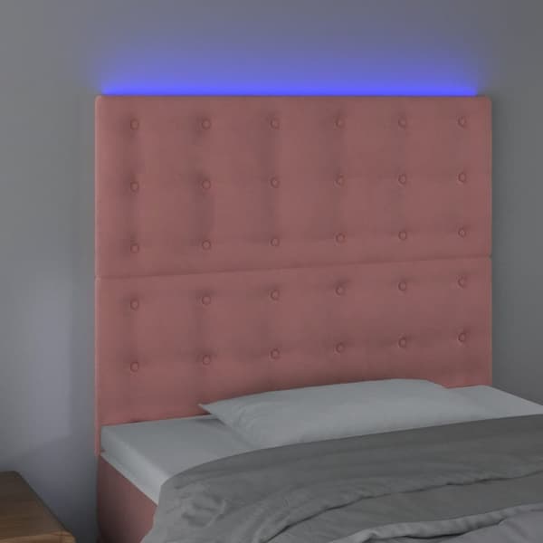 sengegavl med LED-lys 90x5x118/128 cm fløjl lyserød