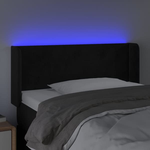 Sängyn pääty LED-valolla, musta, 103x16x78/88 cm, samettia