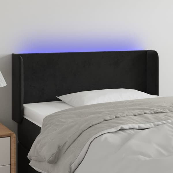 Sängyn pääty LED-valolla, musta, 103x16x78/88 cm, samettia