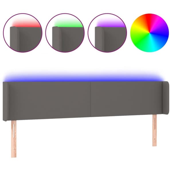 sengegavl med LED-lys 203x16x78/88 cm kunstlæder grå