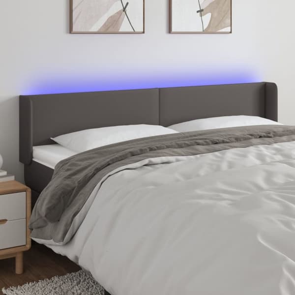 Sängyn pääty LED-valolla, harmaa, 203x16x78/88 cm, keinonahka
