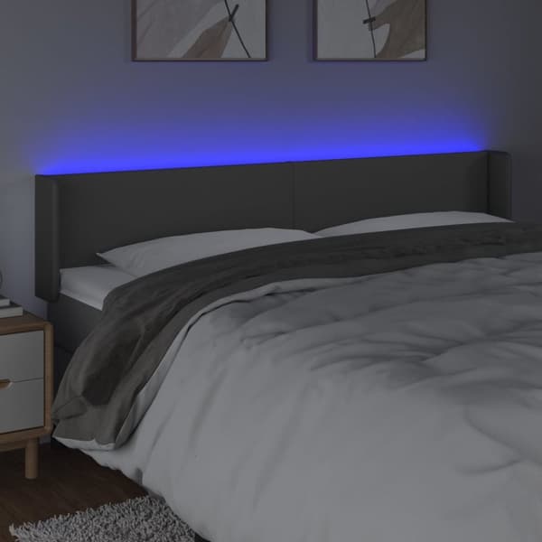 sengegavl med LED-lys 163x16x78/88 cm kunstlæder grå