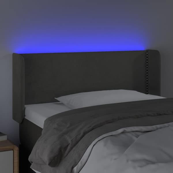 sengegavl med LED-lys 103x16x78/88 cm fløjl mørkegrå