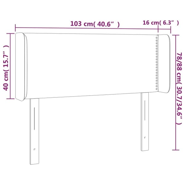 sengegavl med LED-lys 103x16x78/88 cm fløjl mørkegrå